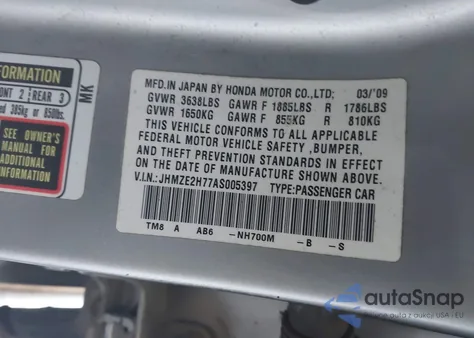 2010 Honda Insight Ex z USA, uszkodzony, nr VIN JHMZE2H77AS005397